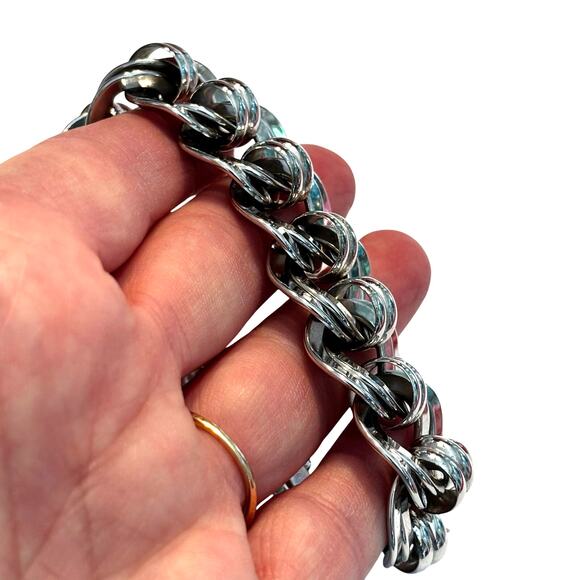 Vintage Monet chunky silver chain bracelet double links unique design 1980's - Picture 7 of 8